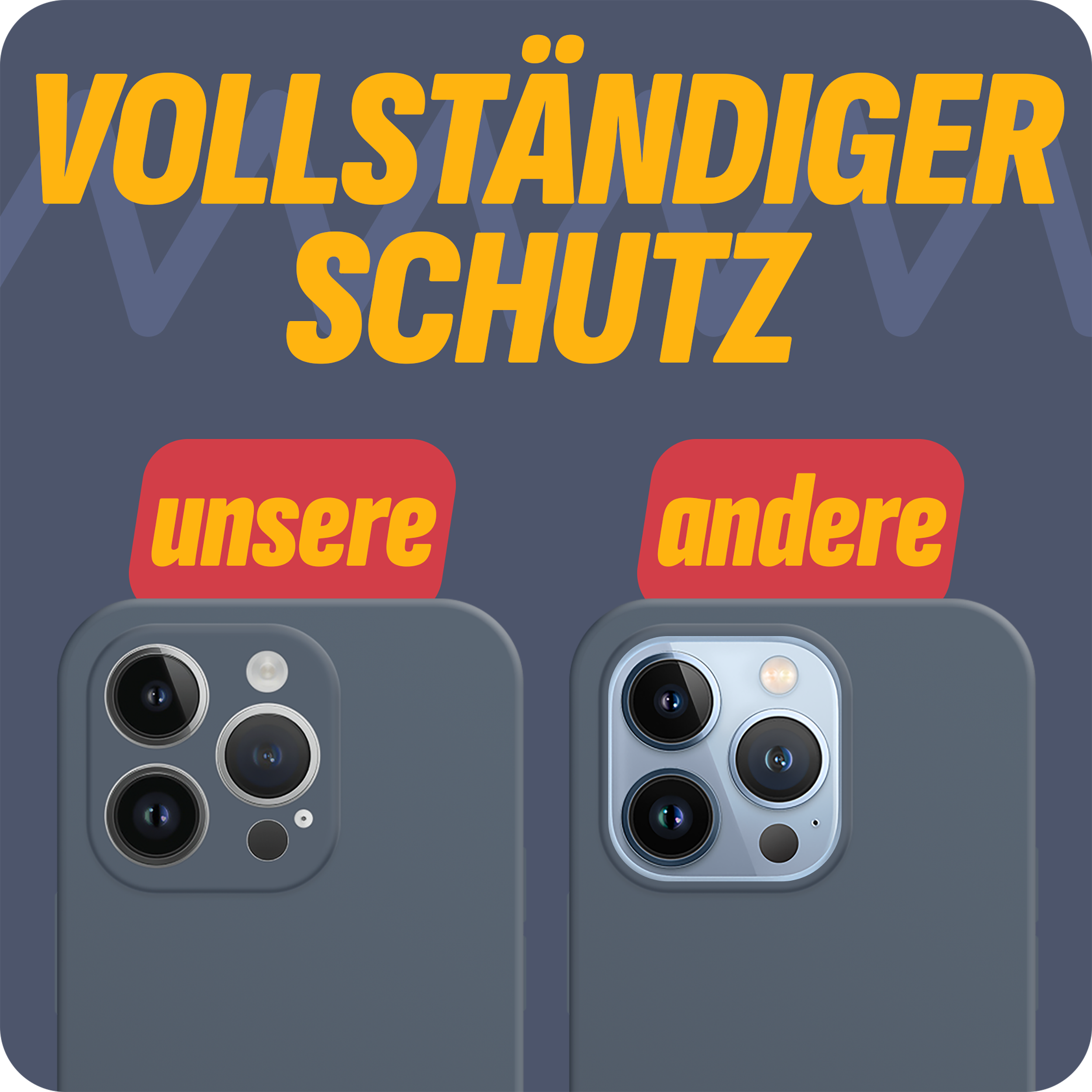 Zwei Handyhüllen, eine auf jeder Seite. Eine ist für uns, die andere für jemand anderen. Text im Hintergrund.