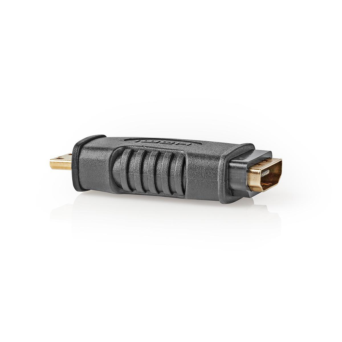 Schwarzer HDMI-Adapter. Es ist ein kleines, rechteckiges Gerät mit goldfarbenen Anschlüssen an beiden Enden.