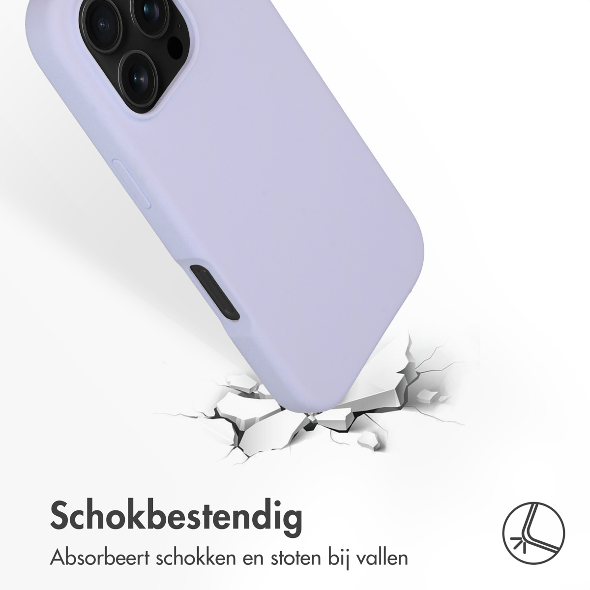 Een lichtpaars telefoonhoesje naast een gebroken grond.
