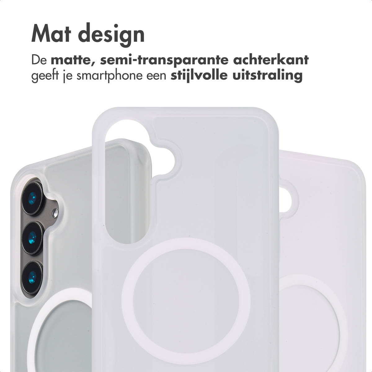 Matte, semi-transparante telefoonhoes, met de camera zichtbaar.