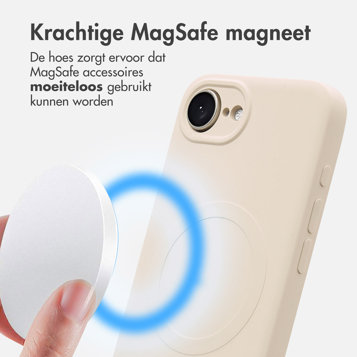 Telefoonhoesje met witte cirkel. Heeft een telefoon en MagSafe magneet.