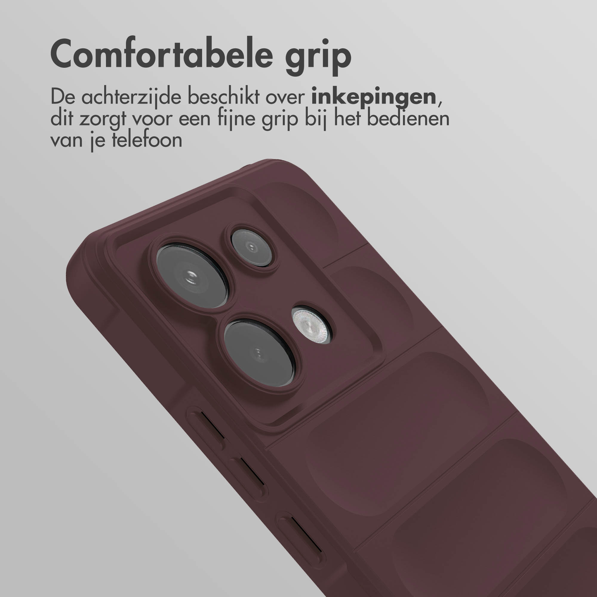 Gros plan d'une coque de téléphone. Couleur bordeaux avec encoches de prise.