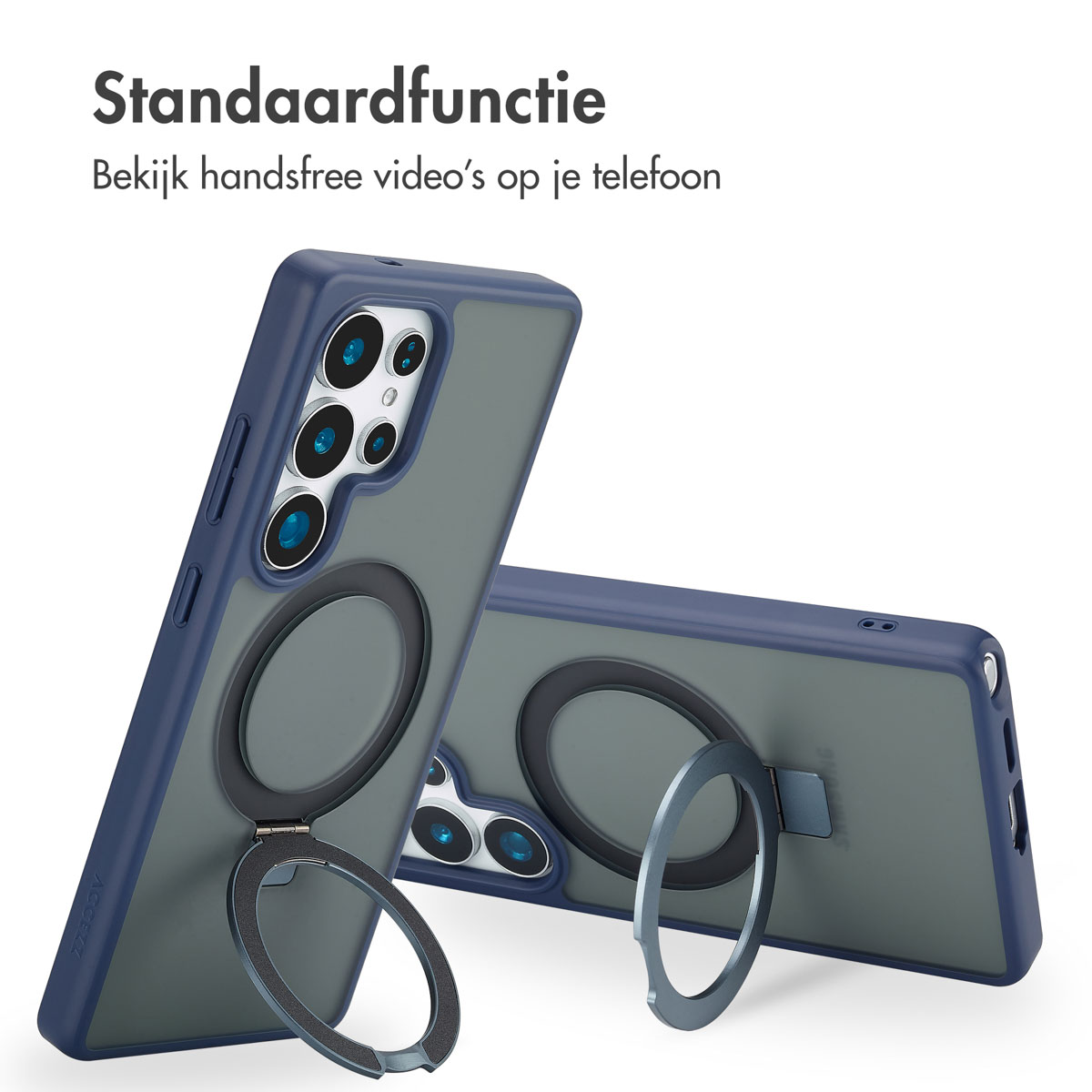 Deux téléphones avec des anneaux à l'arrière. Le téléphone est dans une coque. Les anneaux servent de supports.