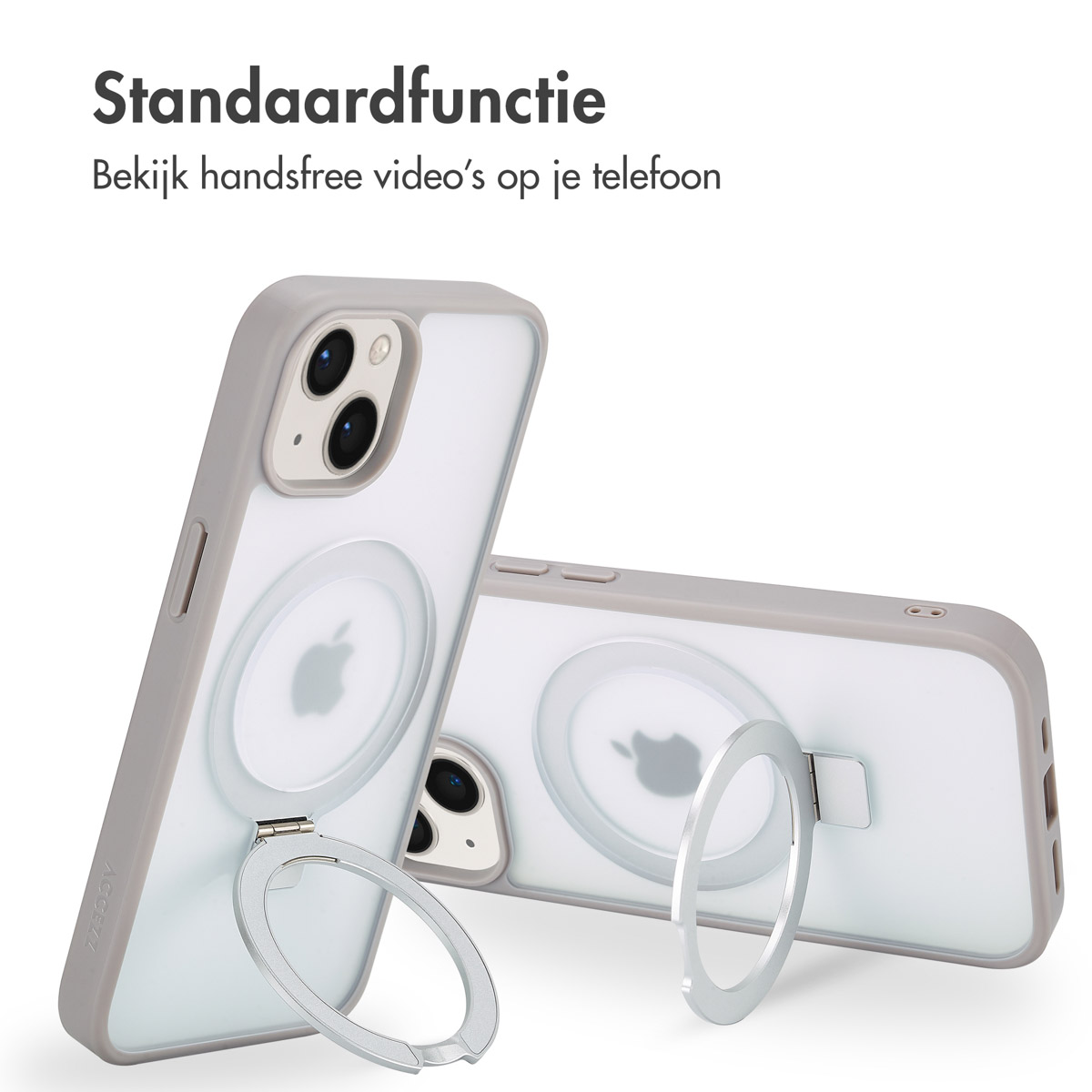 Twee telefoons met hoesjes. Telefoonhoesje met ringstandaard. Witte achtergrond.
