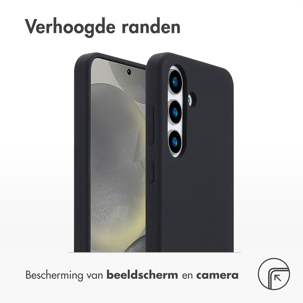 Ein schwarzes Telefon in einer Hülle wird angezeigt, wobei der Bildschirm des Telefons sichtbar ist.