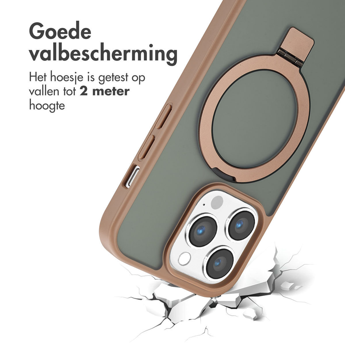 Coque avec anneau, téléphone sur sol fissuré.