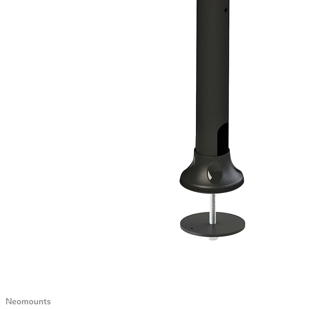 Zwarte standaardvoet met schroefdraadstaaf en ronde plaat.