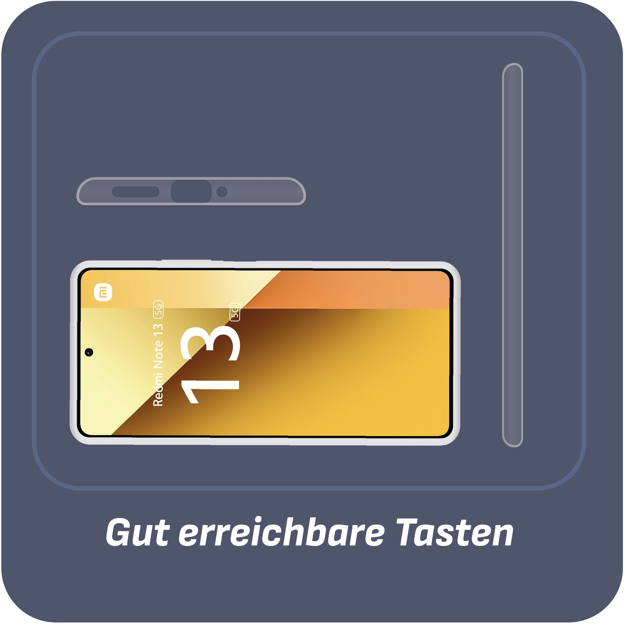 Smartphone mit goldenem Bildschirm und Hülle, mit neutralem Hintergrund.