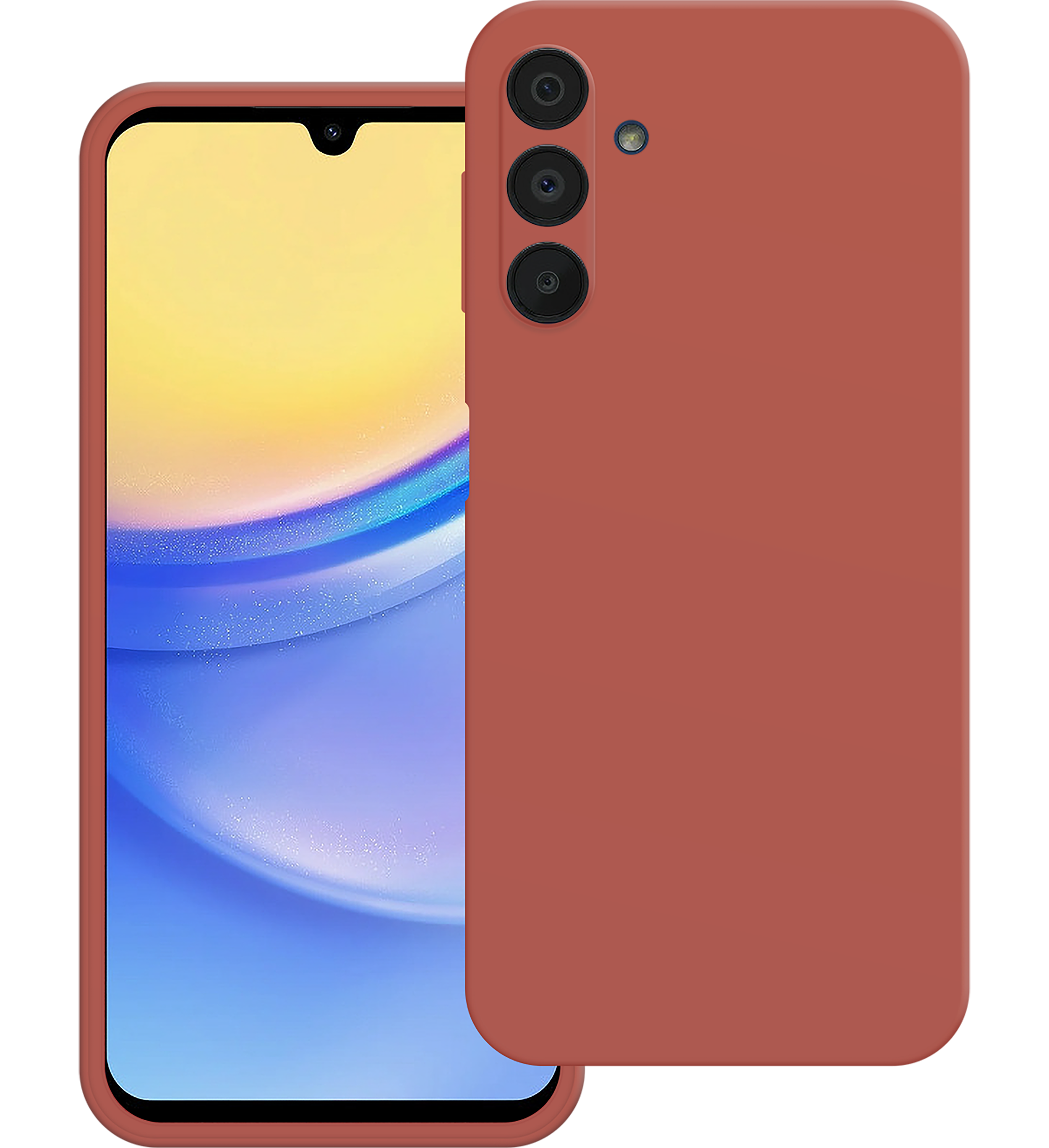 Orangene Handyhülle mit einem Telefon darin, auf schwarzem Hintergrund.