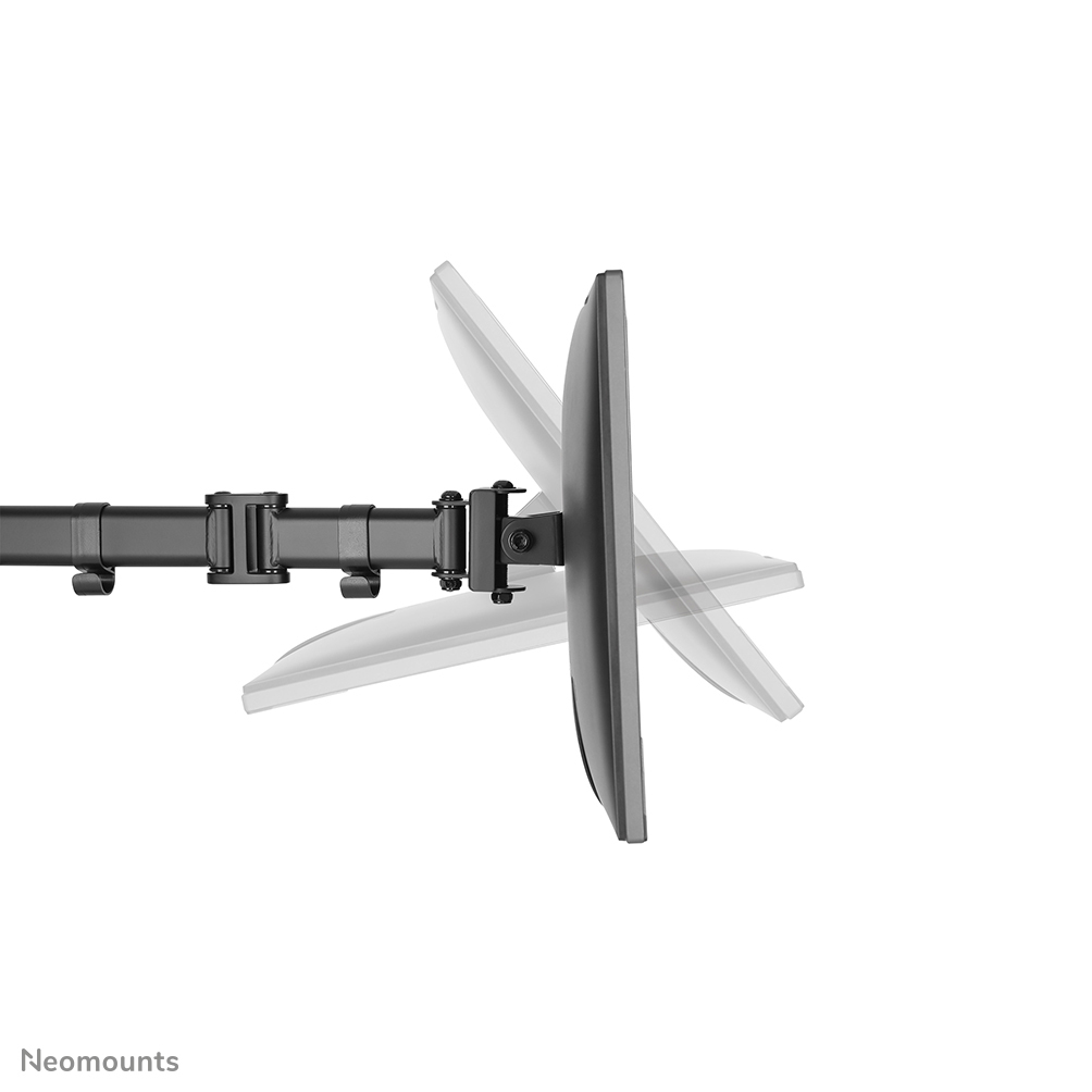 Black monitor arm with a monitor at an angle, on a white background. Neomounts logo is visible.