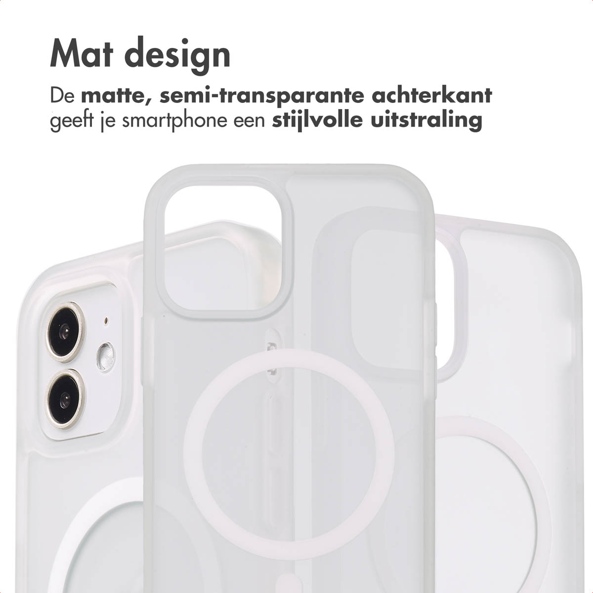 Drie witte telefoonhoesjes met een mat ontwerp.
