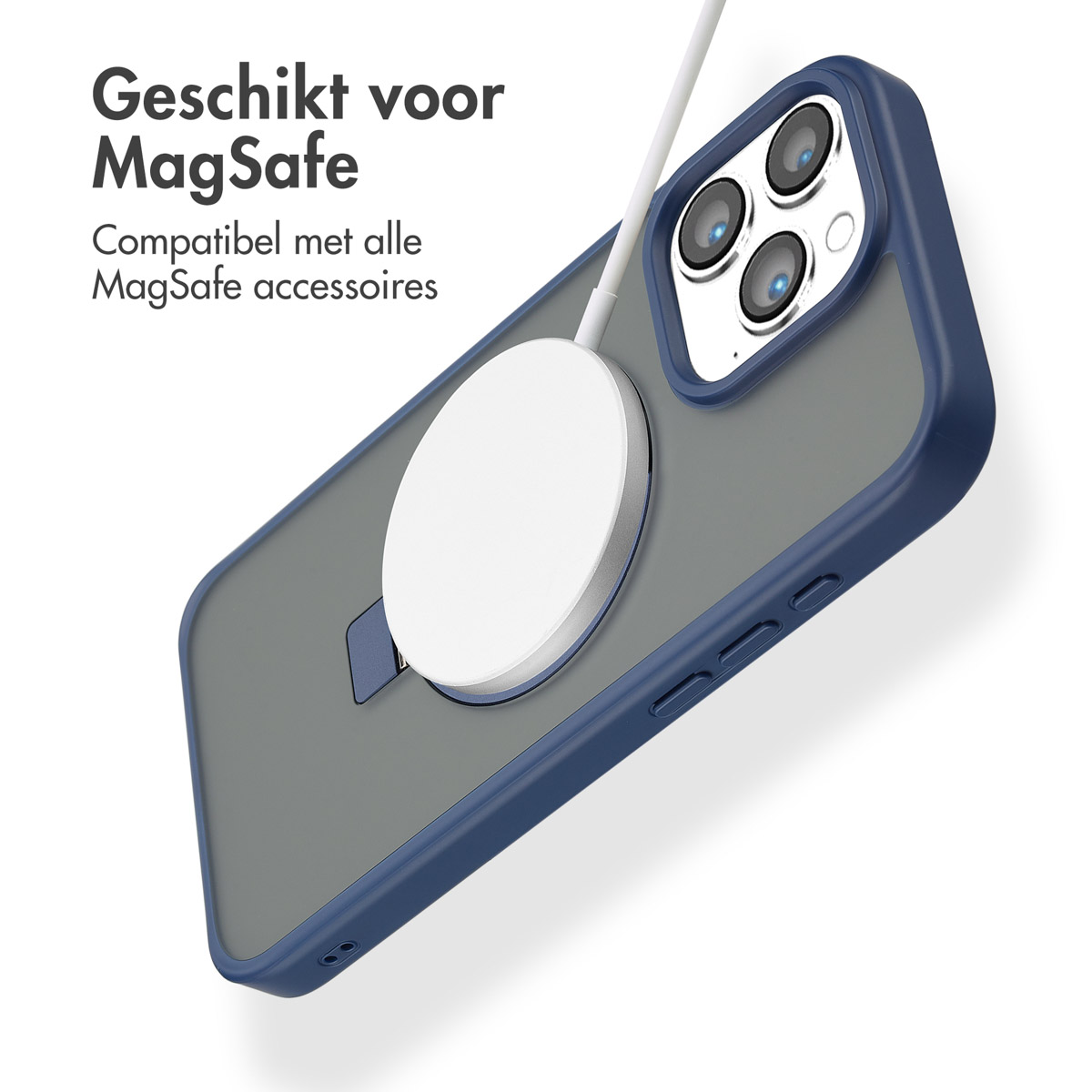 Une coque de téléphone fixée à un téléphone avec un chargeur magsafe. Il est compatible MagSafe.