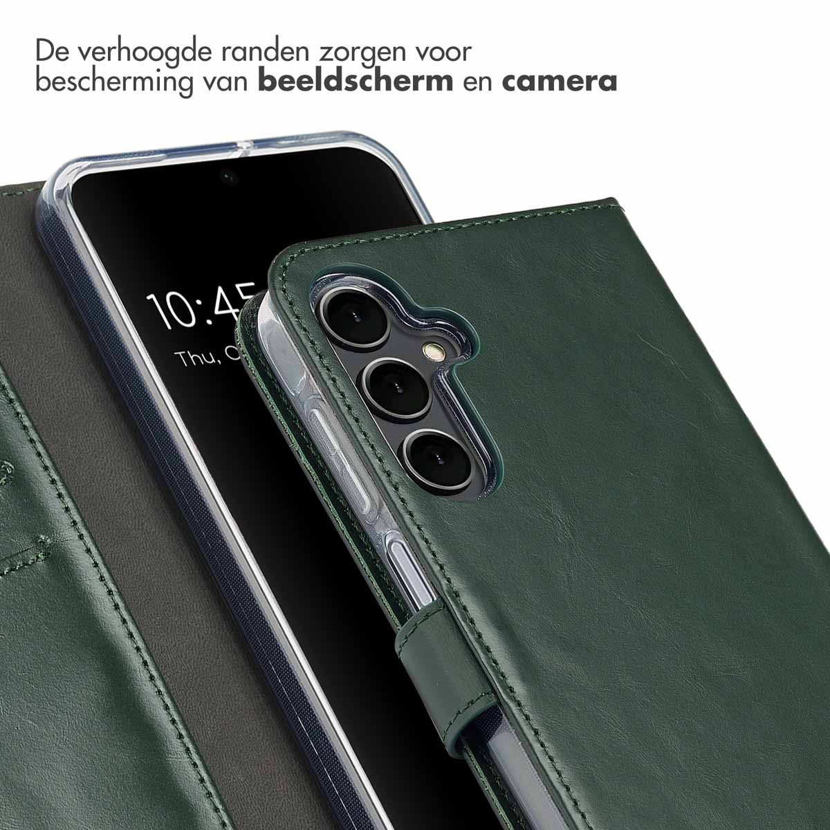 Coque verte avec un téléphone à l'intérieur, montrant l'écran. Protège l'écran et la caméra.