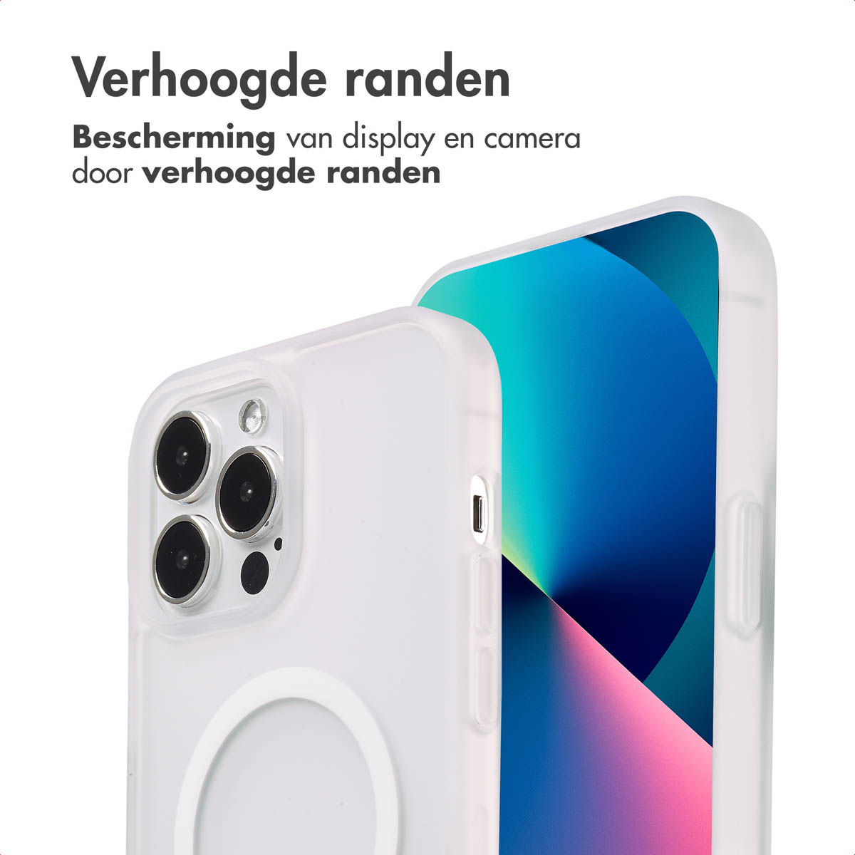 Een telefoonhoesje met een telefoon. Het scherm is zichtbaar met een blauwe kleur.