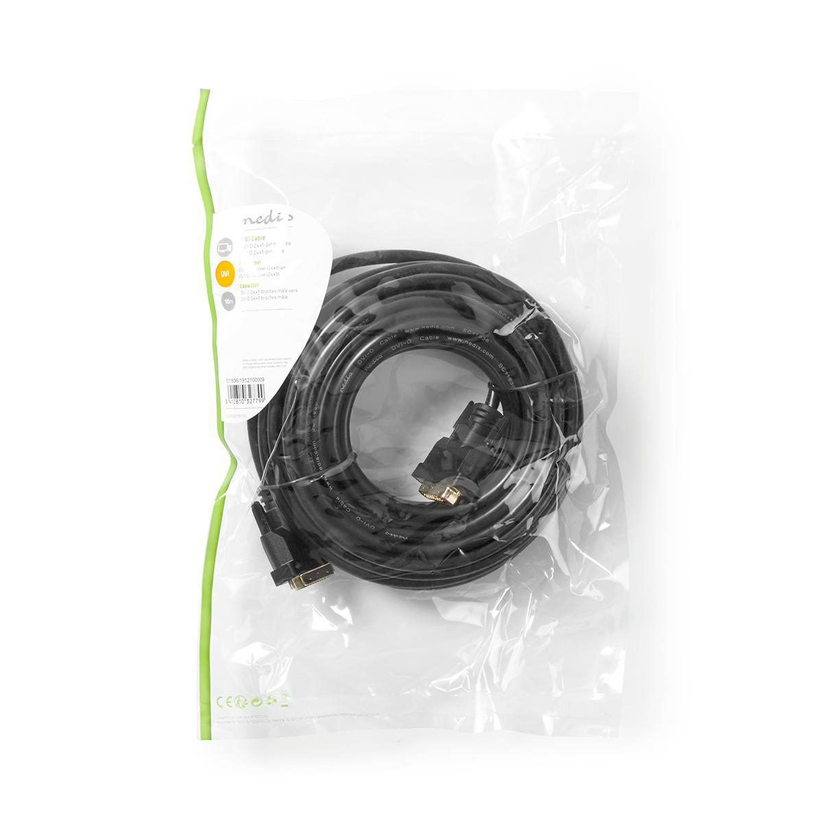 Schwarzes HDMI-Kabel in Kunststoffverpackung. Weißer Hintergrund.
