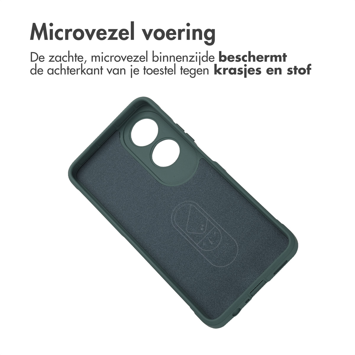 Coque de téléphone ouverte avec intérieur vert. Extérieur vert foncé. Fond blanc.