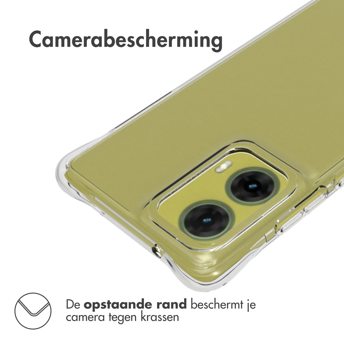 Una custodia trasparente con un bordo rialzato per proteggere la fotocamera.