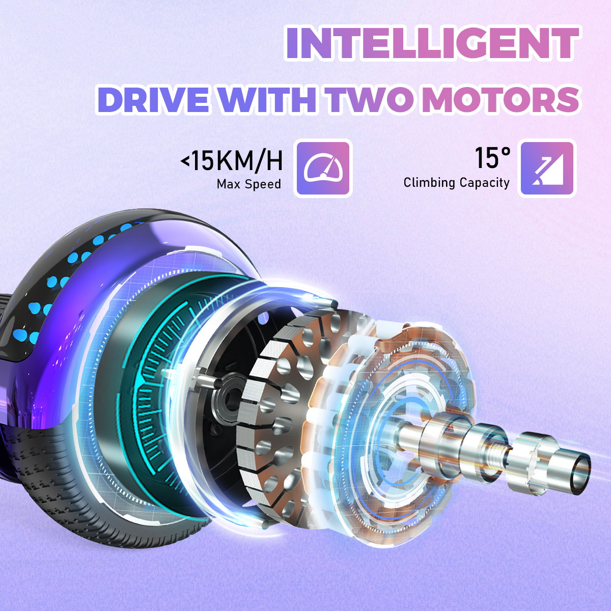 Hulajnoga elektryczna z widokiem przekrojowym pokazującym silnik i części wewnętrzne.