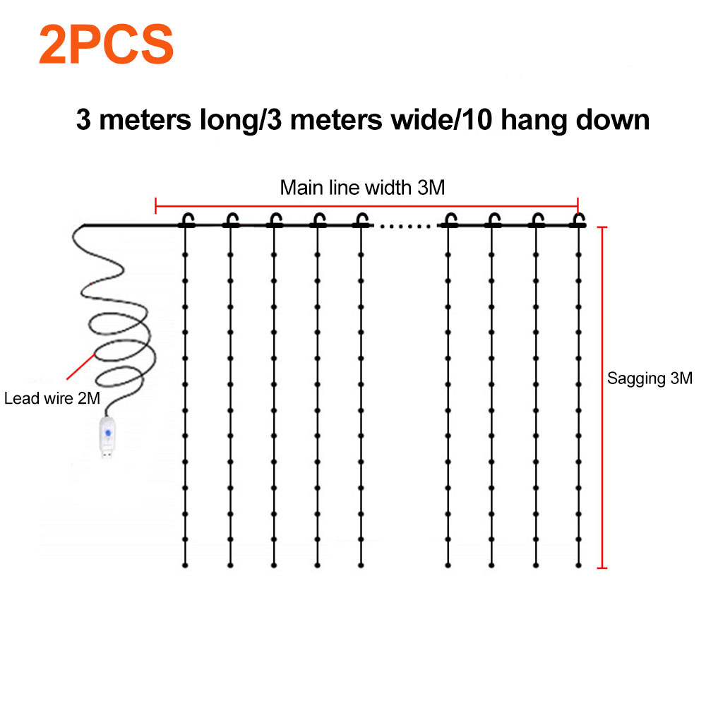 Diagramm eines Lichtvorhangs. Die Hauptlinie ist 3 m breit, mit 10 Hängepunkten.