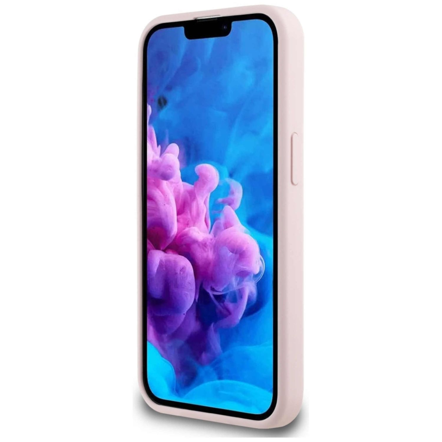 Custodia rosa per telefono con design astratto colorato sullo schermo.