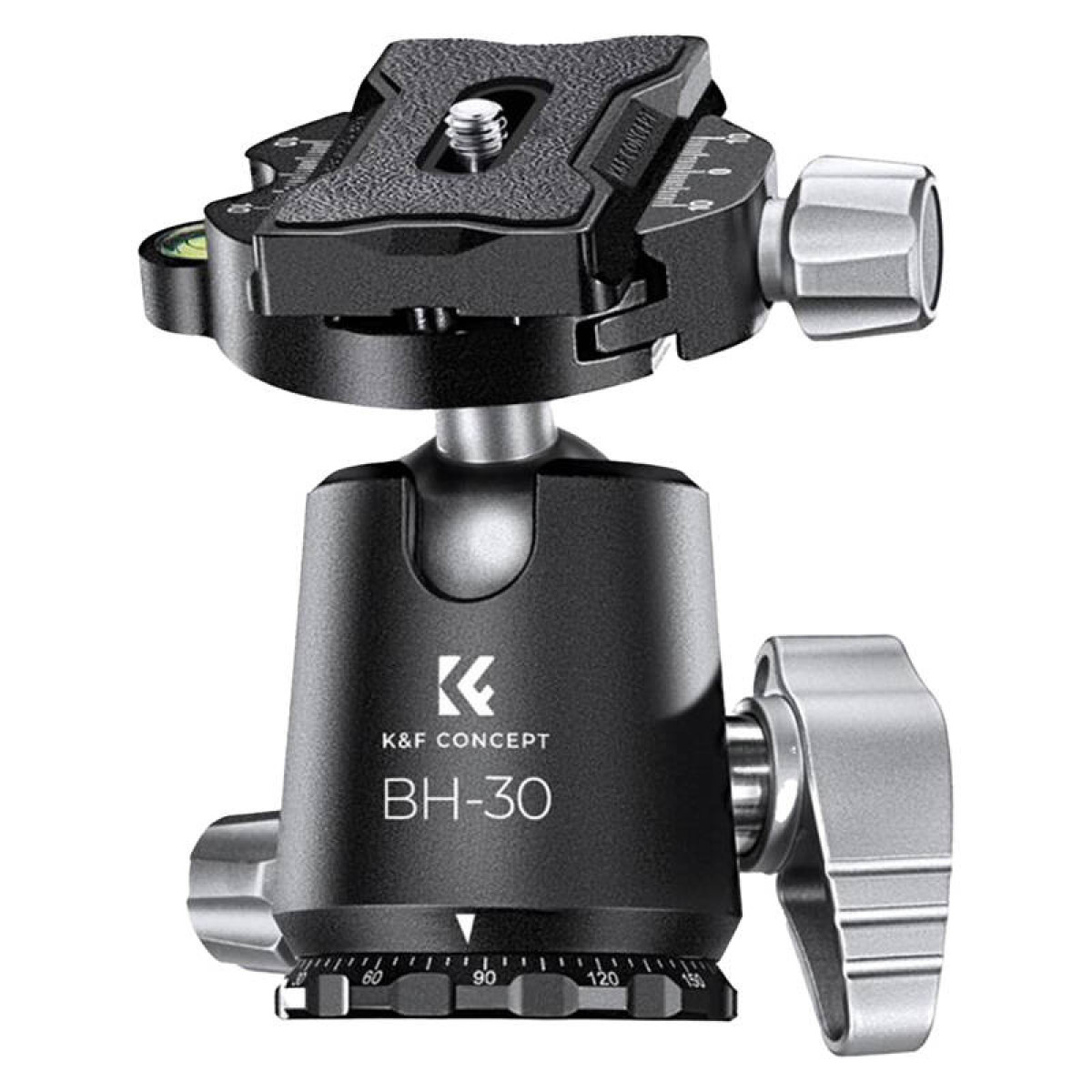 Cabezal de trípode negro con etiqueta K&F CONCEPT BH-30.