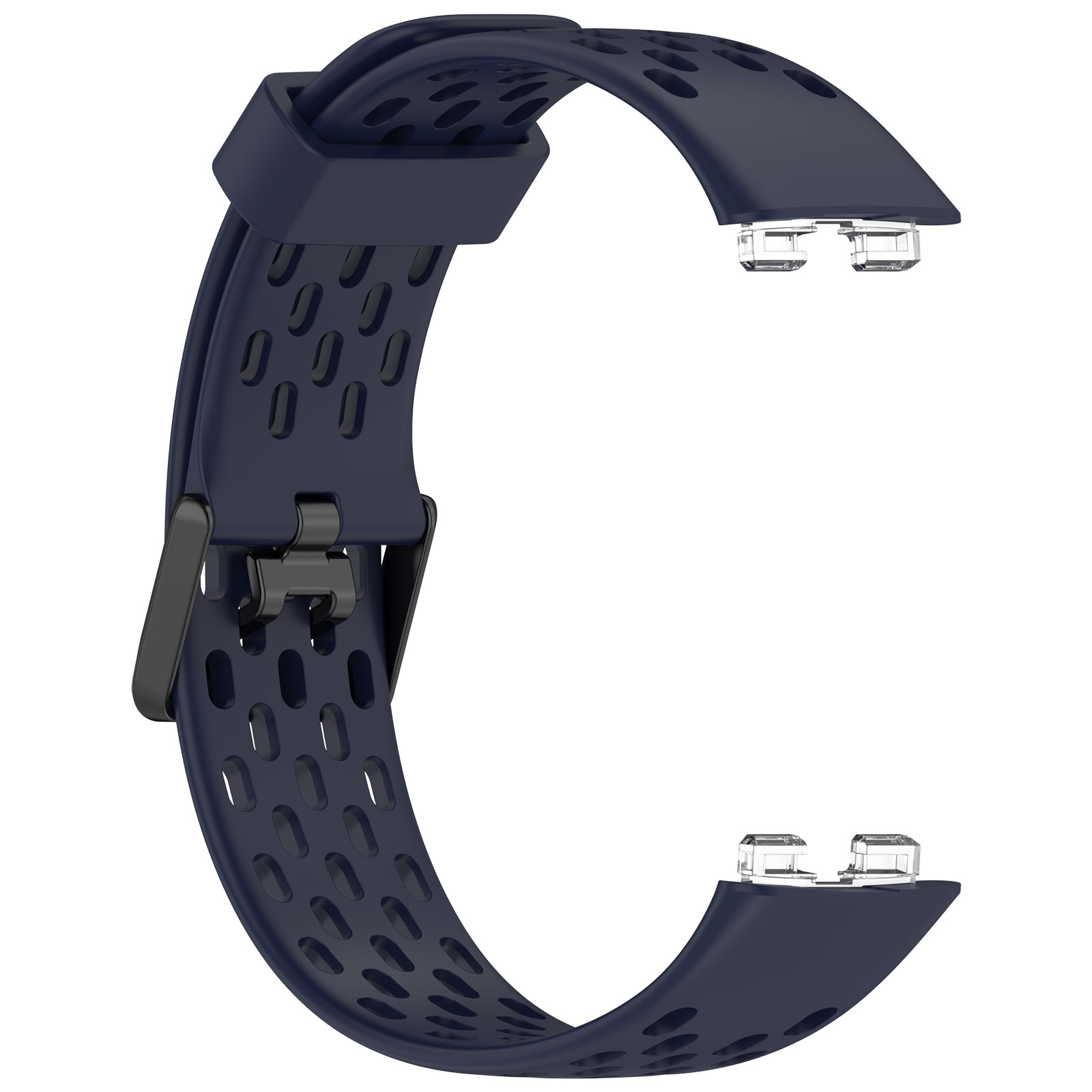 Dunkelblaues Smartwatch-Armband mit Löchern und schwarzer Schnalle.