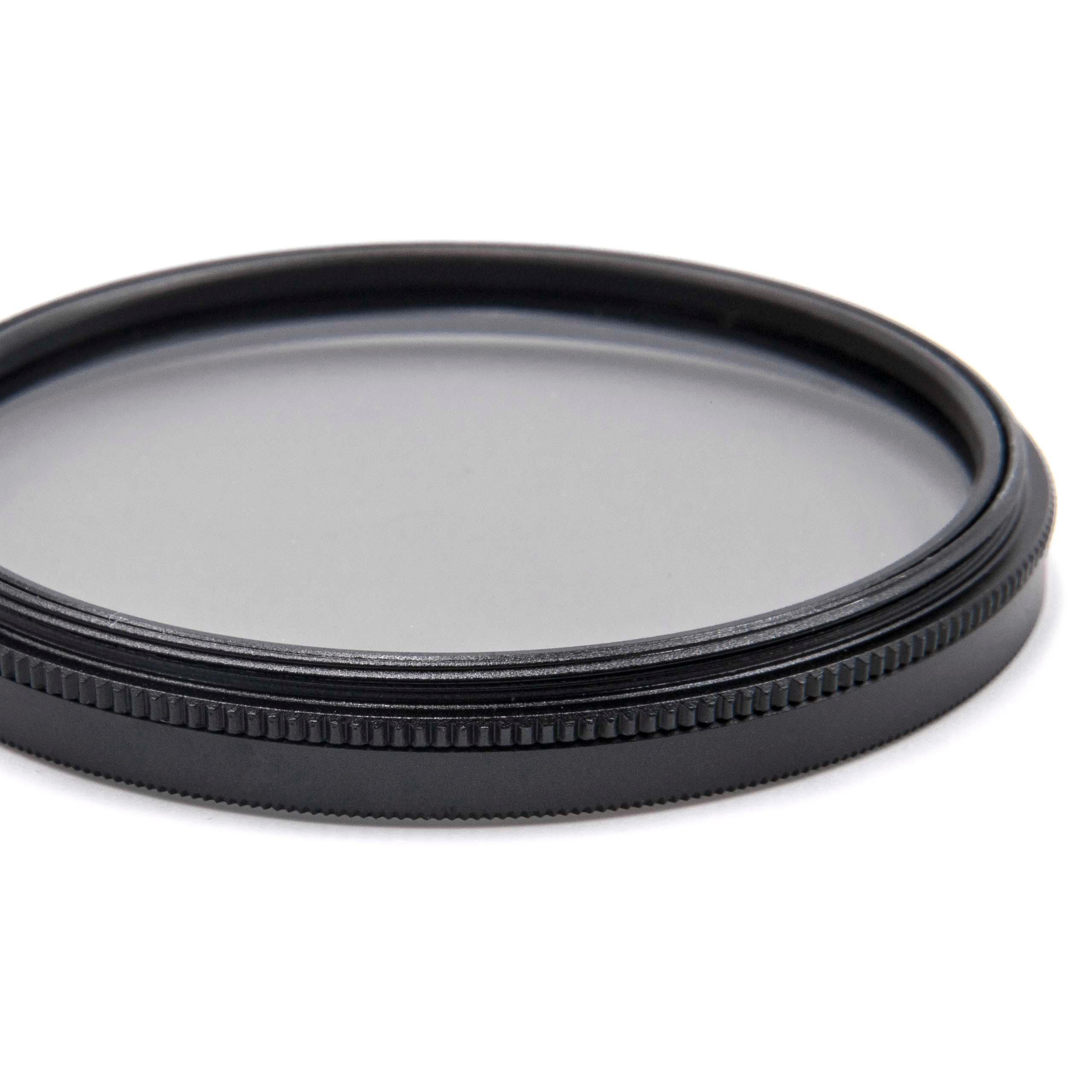 Nahaufnahme eines schwarzen Objektivfilters mit strukturiertem Ring und glattem Glas.