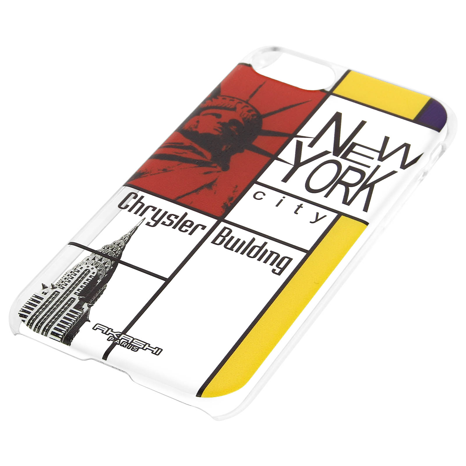 Custodia per telefono con design di New York, Statua della Libertà e Chrysler Building.