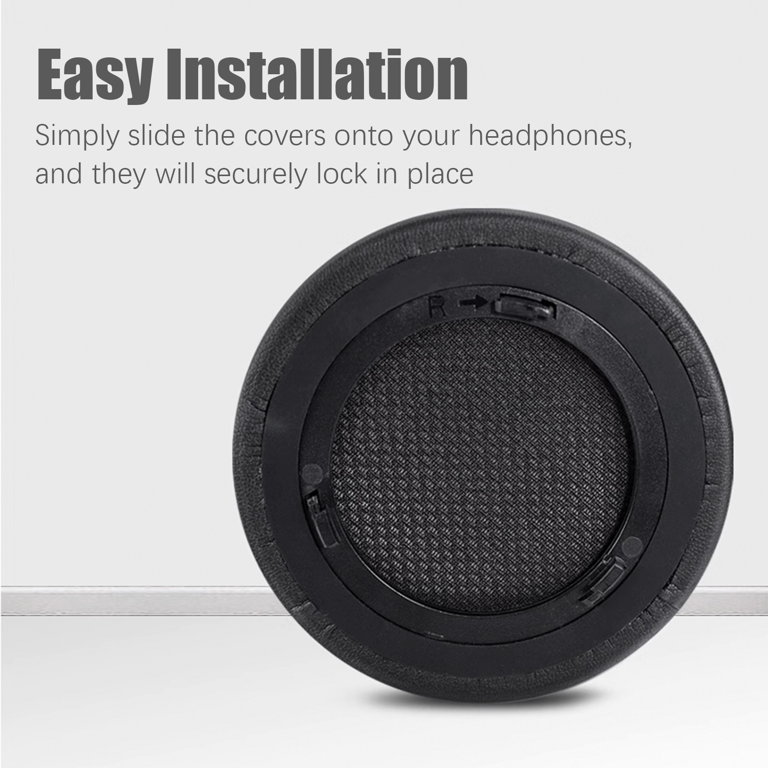 Poduszka na słuchawki z napisem 'Łatwa instalacja' i otwartym widokiem na wnętrze.