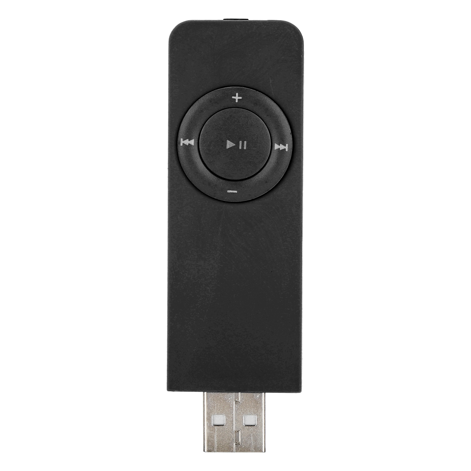 Schwarzer USB-Stick mit Wiedergabe-, Vorwärts- und Rücklaufsteuerung.