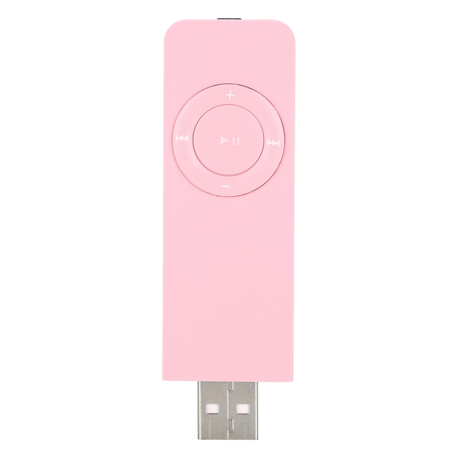 Rosa USB-MP3-Player mit Steuertasten. Er hat einen USB-Anschluss. Der Hintergrund ist weiß.