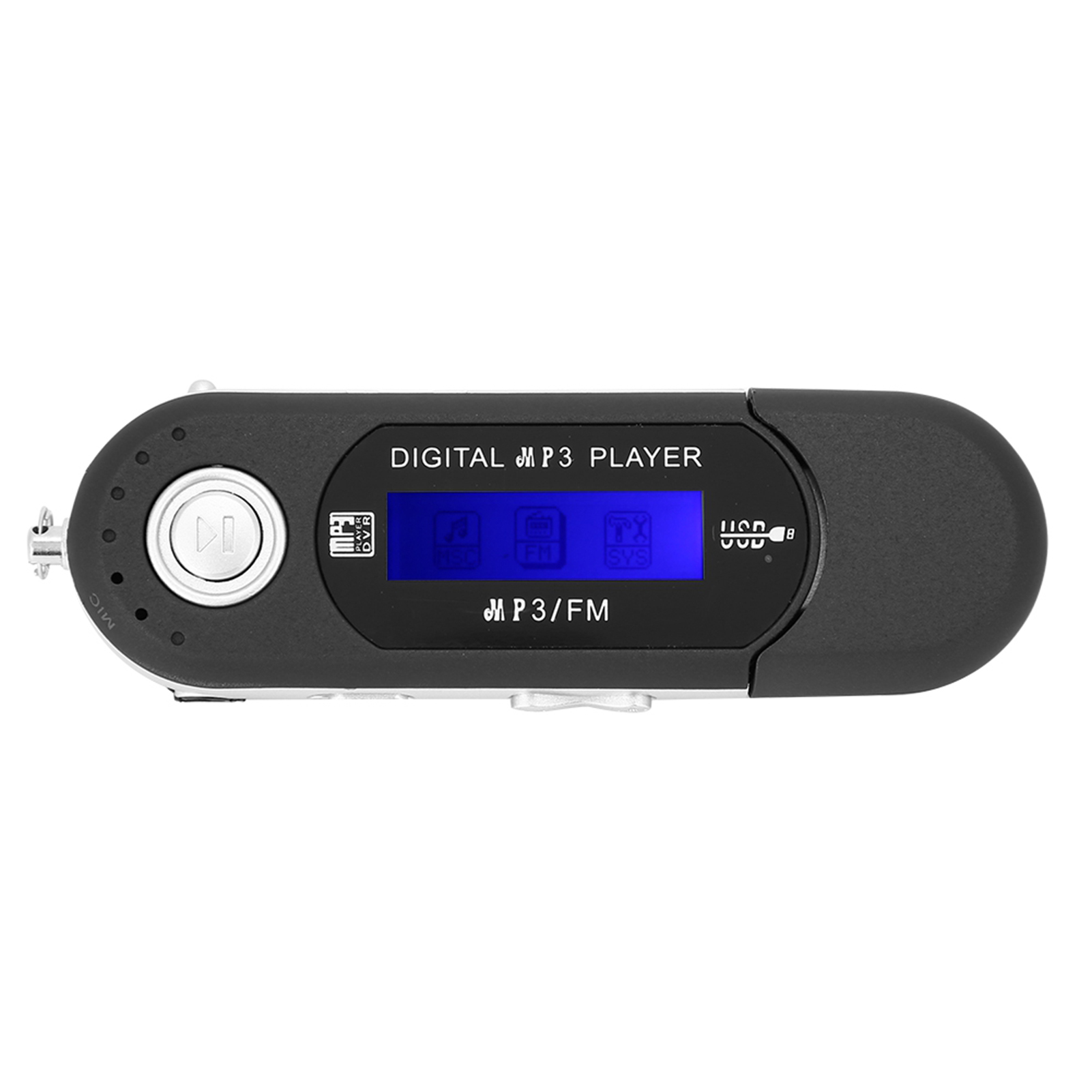 Schwarzer digitaler MP3-Player mit Bildschirm und mehreren Bedientasten.