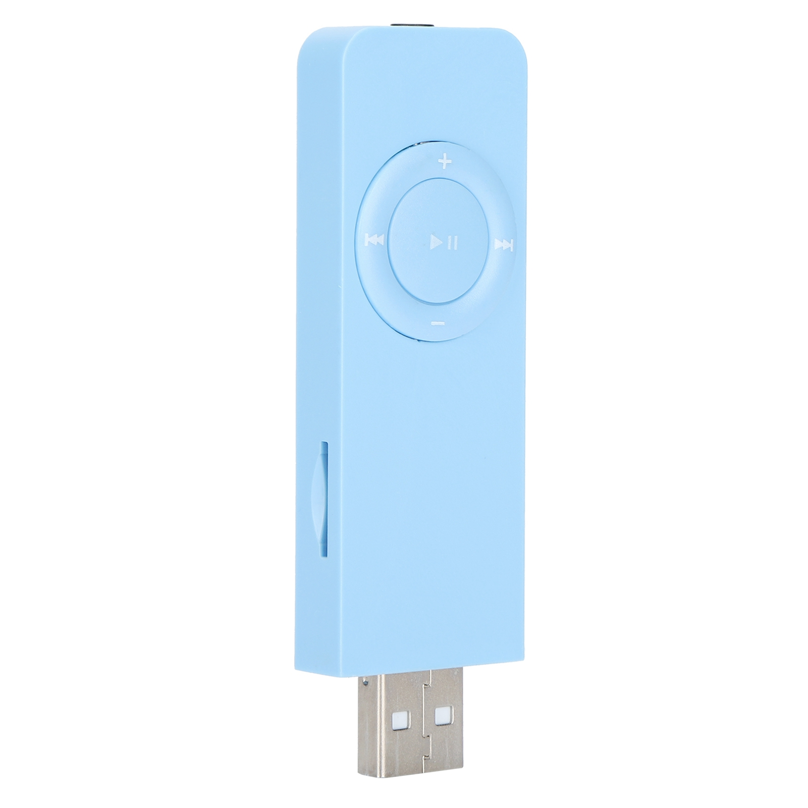 Ein hellblauer MP3-Player mit USB-Anschluss.