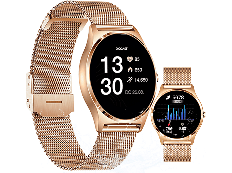 XCOAST JOLI XC PRO Smartwatch Edelstahl wasserdicht Metall, 22.0 cm, Rose Gold