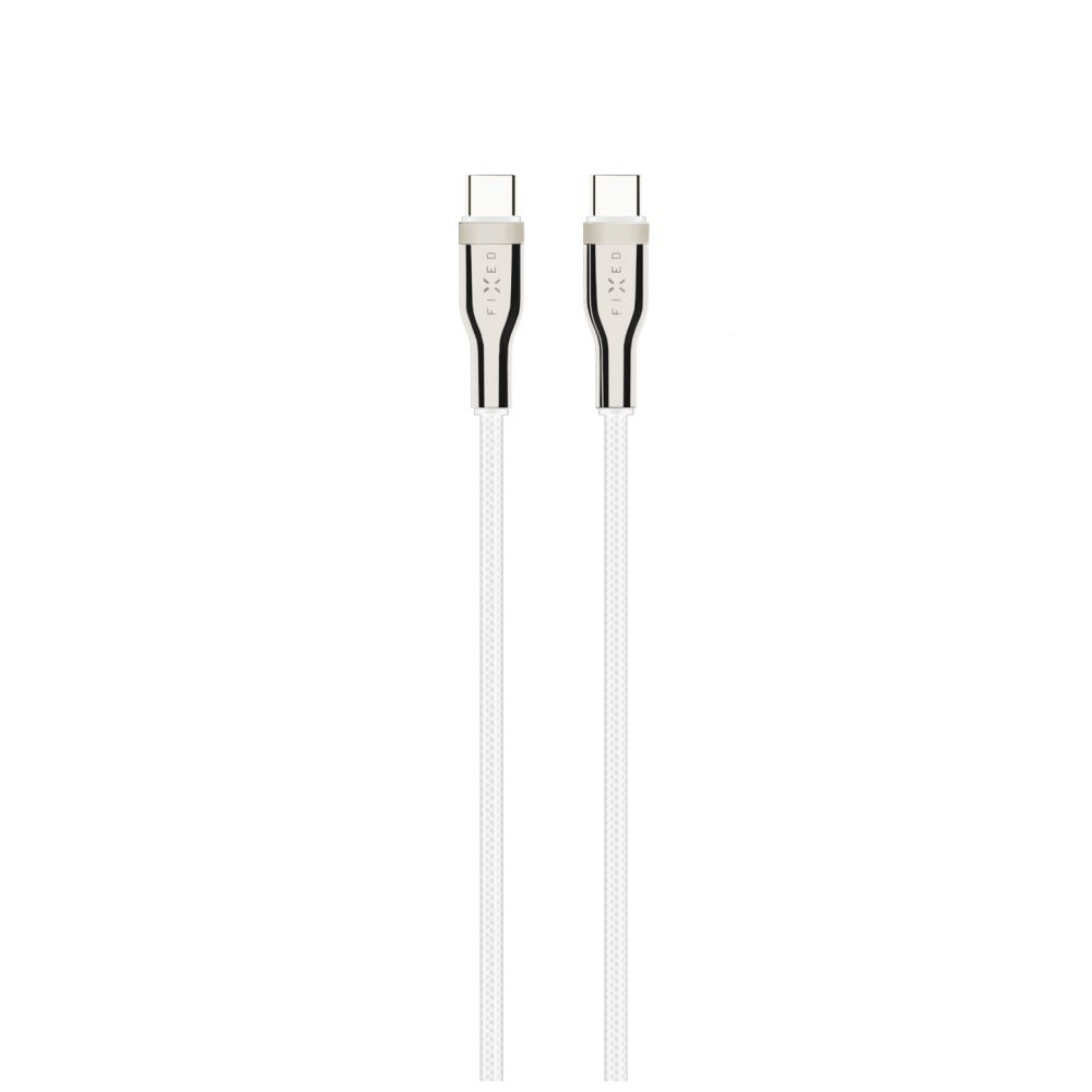 Zwei weiße USB-C-Kabel mit dem 'FIXED'-Logo. Weißer Hintergrund.