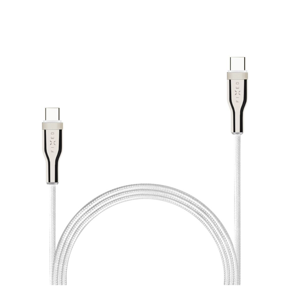 Zwei weiße USB-C-Kabel mit silbernen Steckern. Kabel nebeneinander vor weißem Hintergrund.