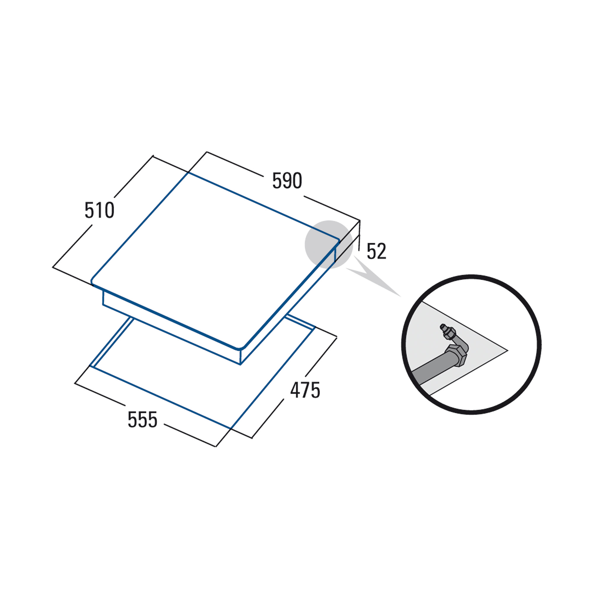 Un diagrama con medidas de dos objetos rectangulares y un primer plano de una pequeña pieza.