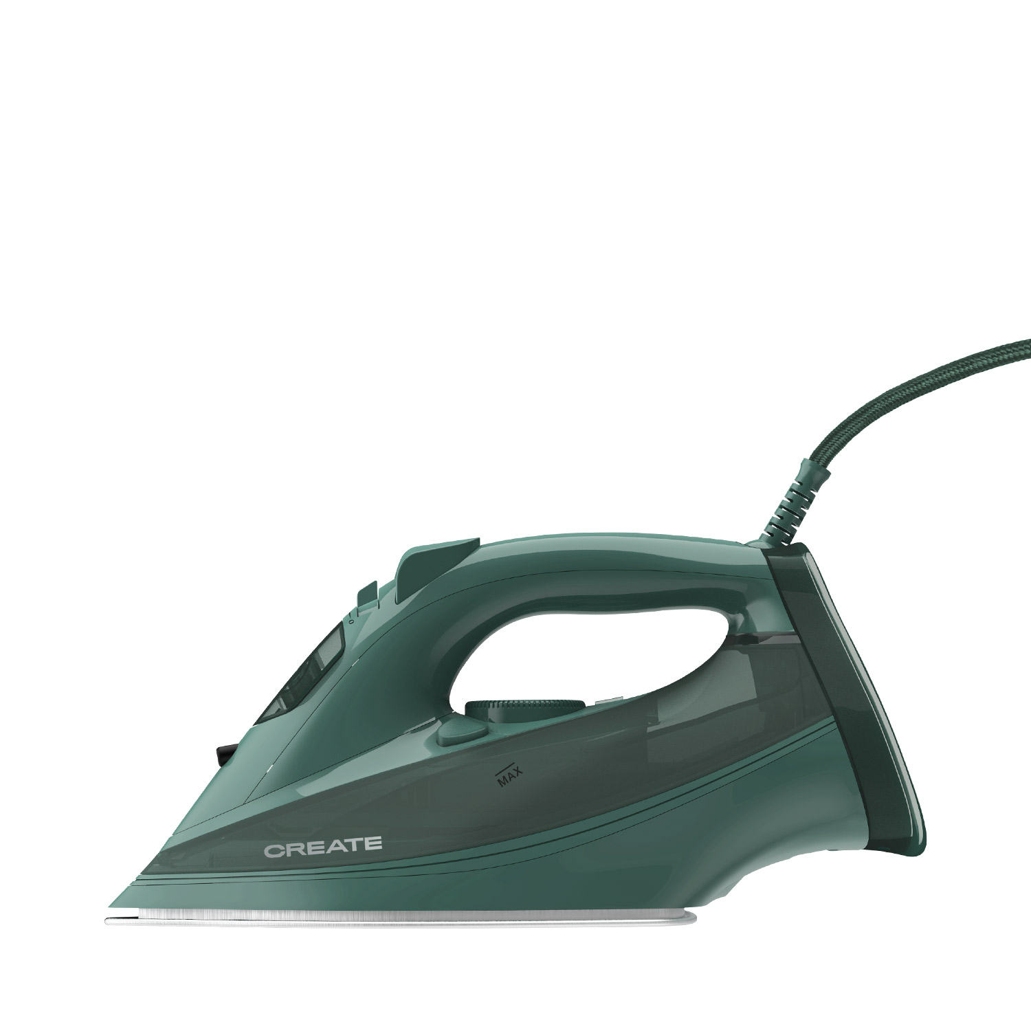 Plancha verde con depósito de agua y cable.