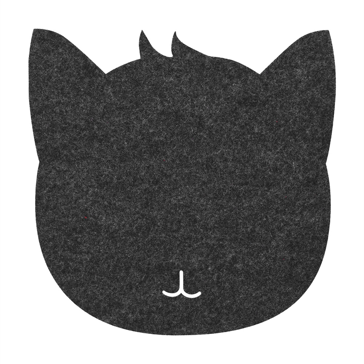 Schwarzer, katzenförmiger Filzausschnitt mit weißen Schnurrhaaren. Einfaches, minimalistisches Design.