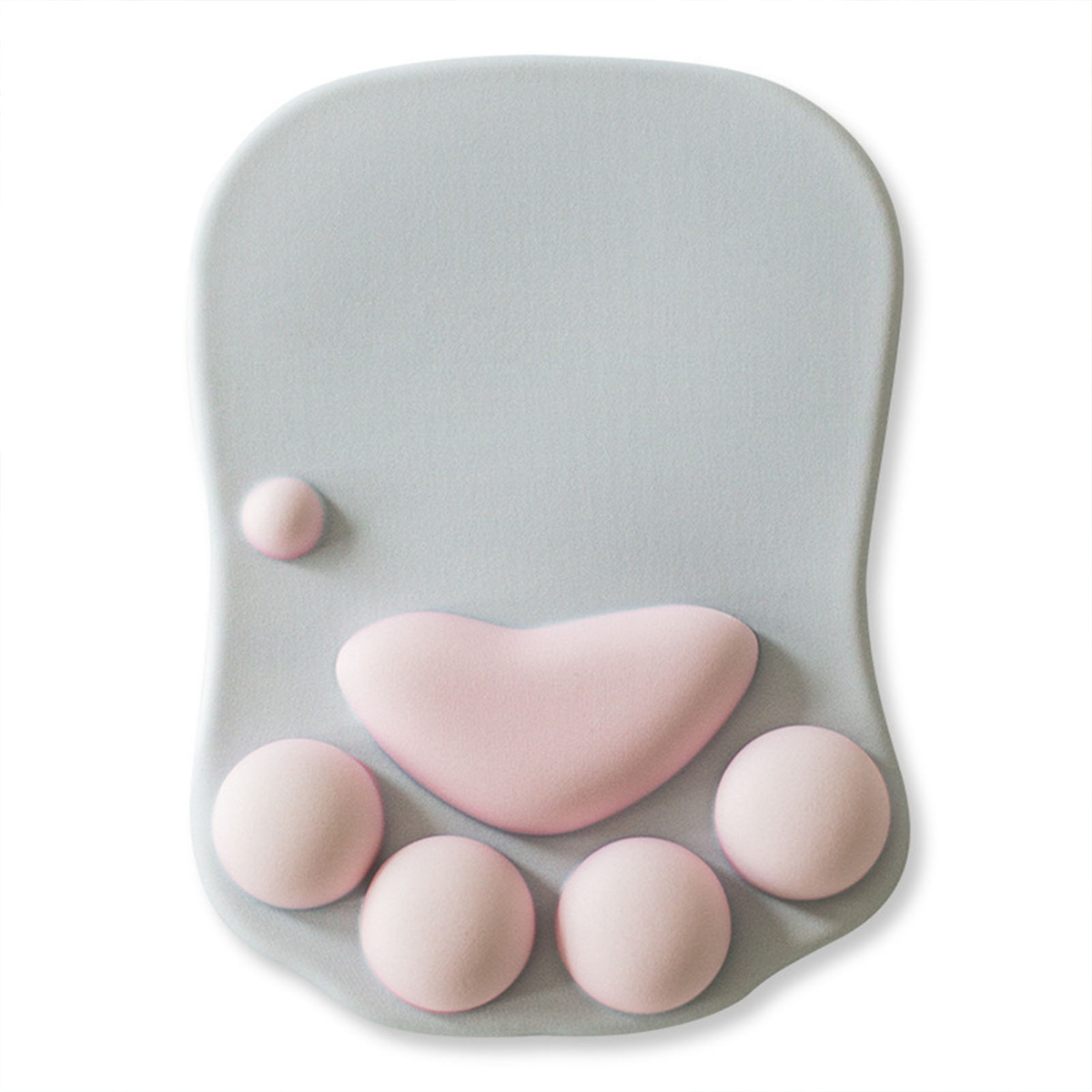 Graues mauspad in Pfotenform mit rosa Pfotenpolstern. Schreibtischzubehör.