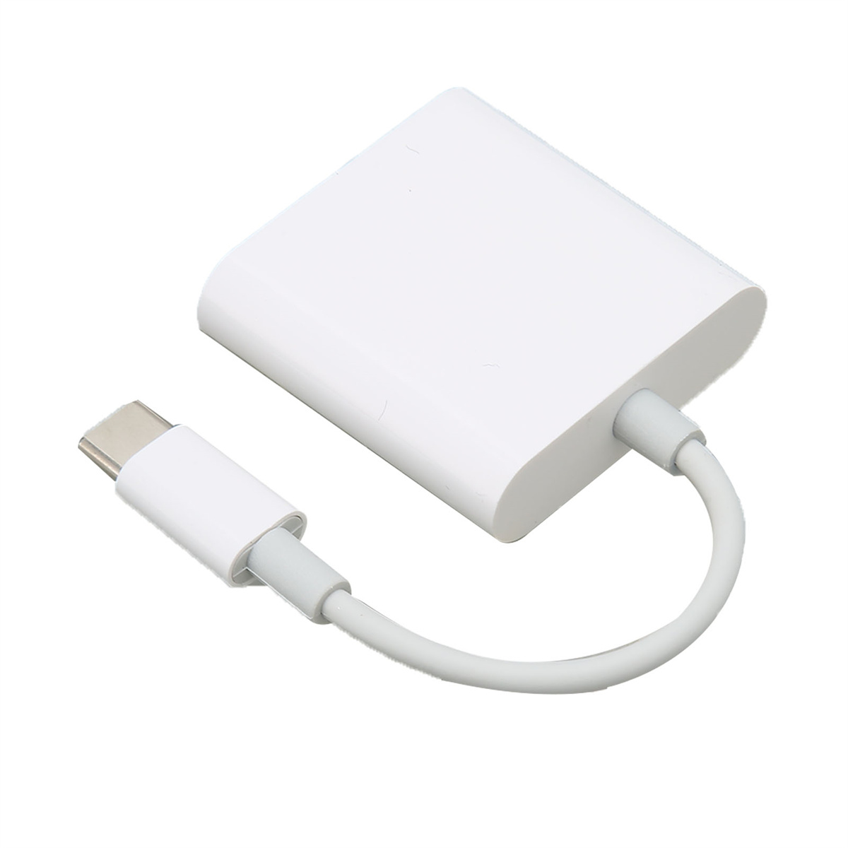 Weißes USB-C-Adapterkabel. Das Kabel hat einen weißen Körper und einen USB-C-Anschluss an einem Ende.