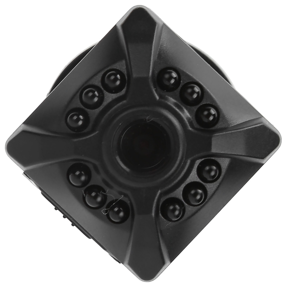 Schwarzes Kamerazubehör. Quadratische Form mit dunklem Zentrum und kleinen schwarzen Punkten.