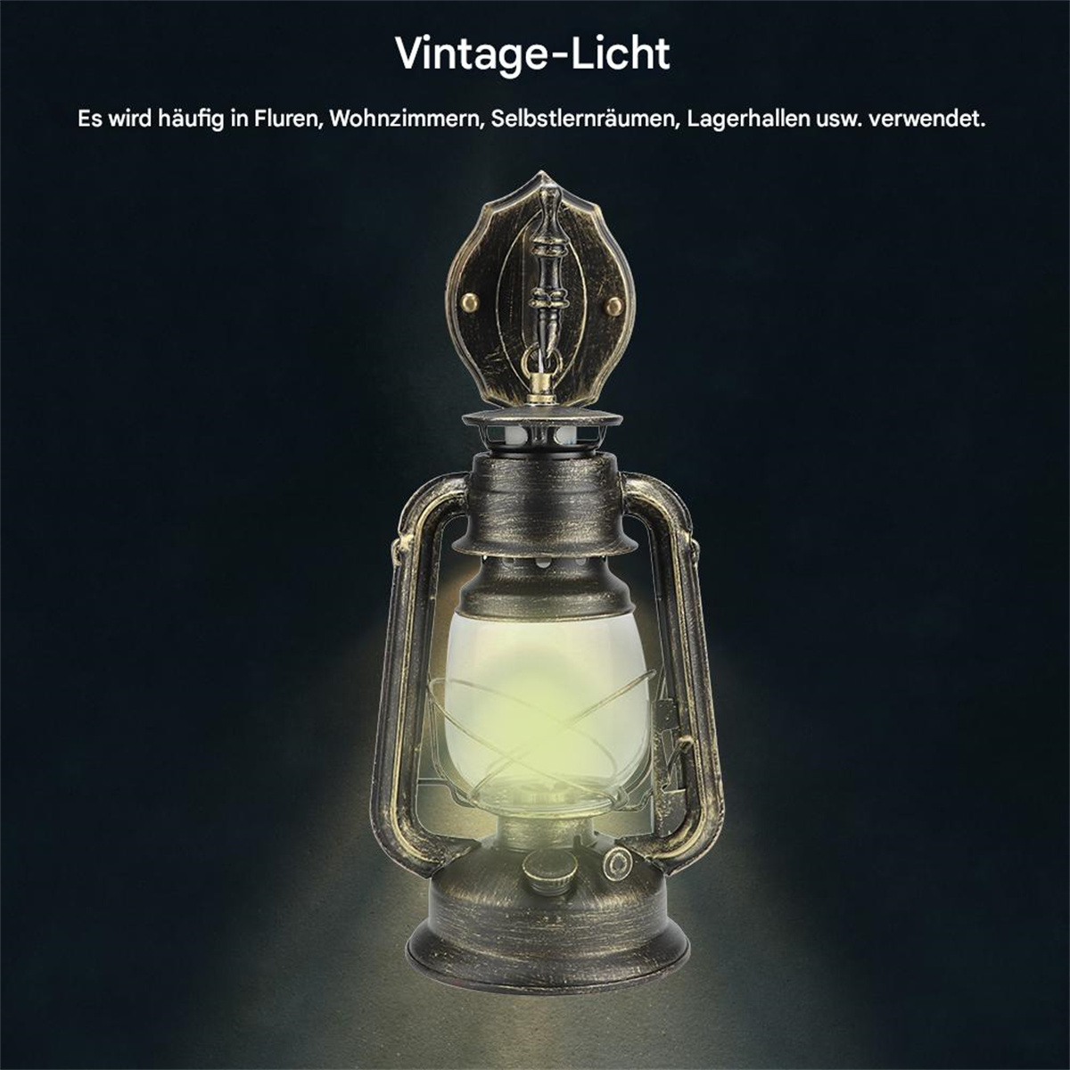 Vintage Laterne mit warmem Schein. Bronze, Glaseinfassung, dekorativer Aufsatz.