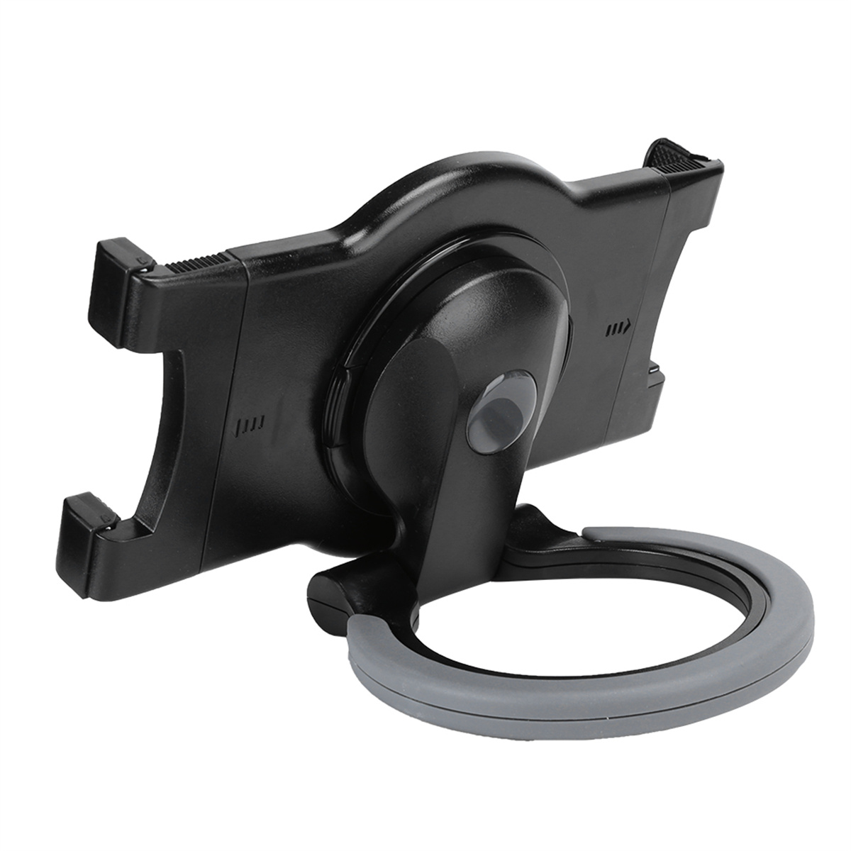 Schwarzer Telefonhalter für ein Auto, mit grauem Ring.