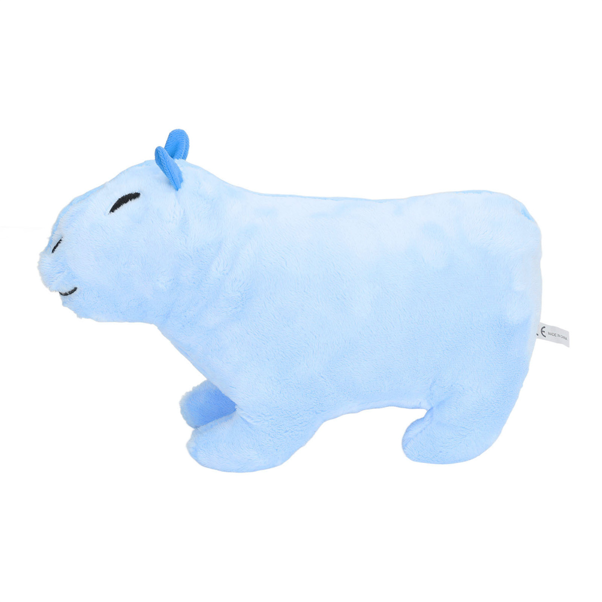 Ein hellblaues Plüschtier-Capybara mit kleinen Ohren und einem freundlichen Gesichtsausdruck.
