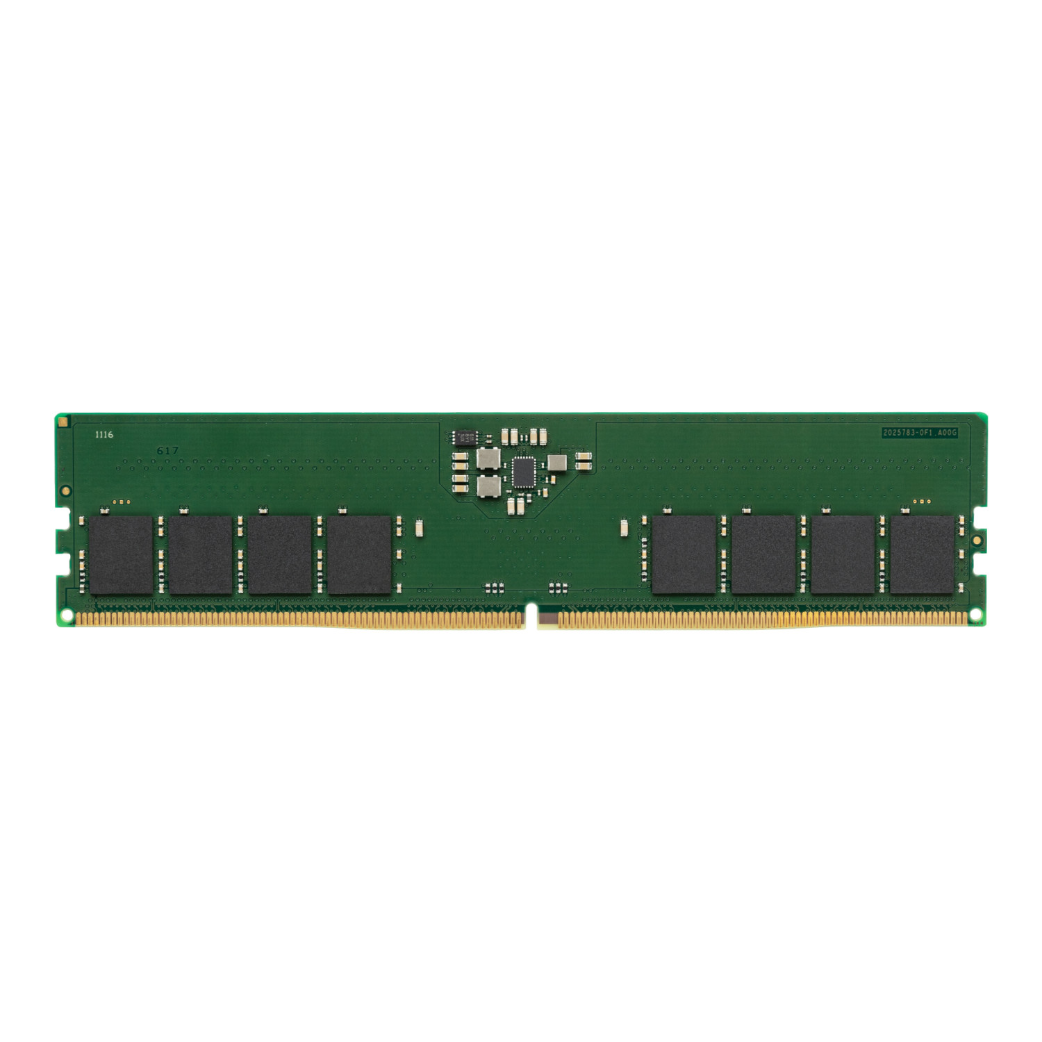 Ein grüner RAM-Riegel mit schwarzen Chips und Goldkontakten.