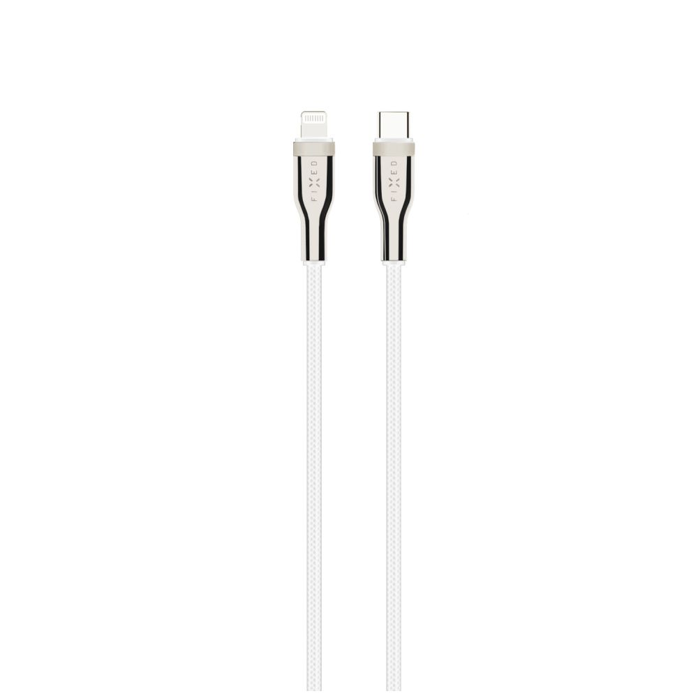 Zwei Ladekabel, weiß mit grauen Enden. Lightning- und USB-C-Anschlüsse.