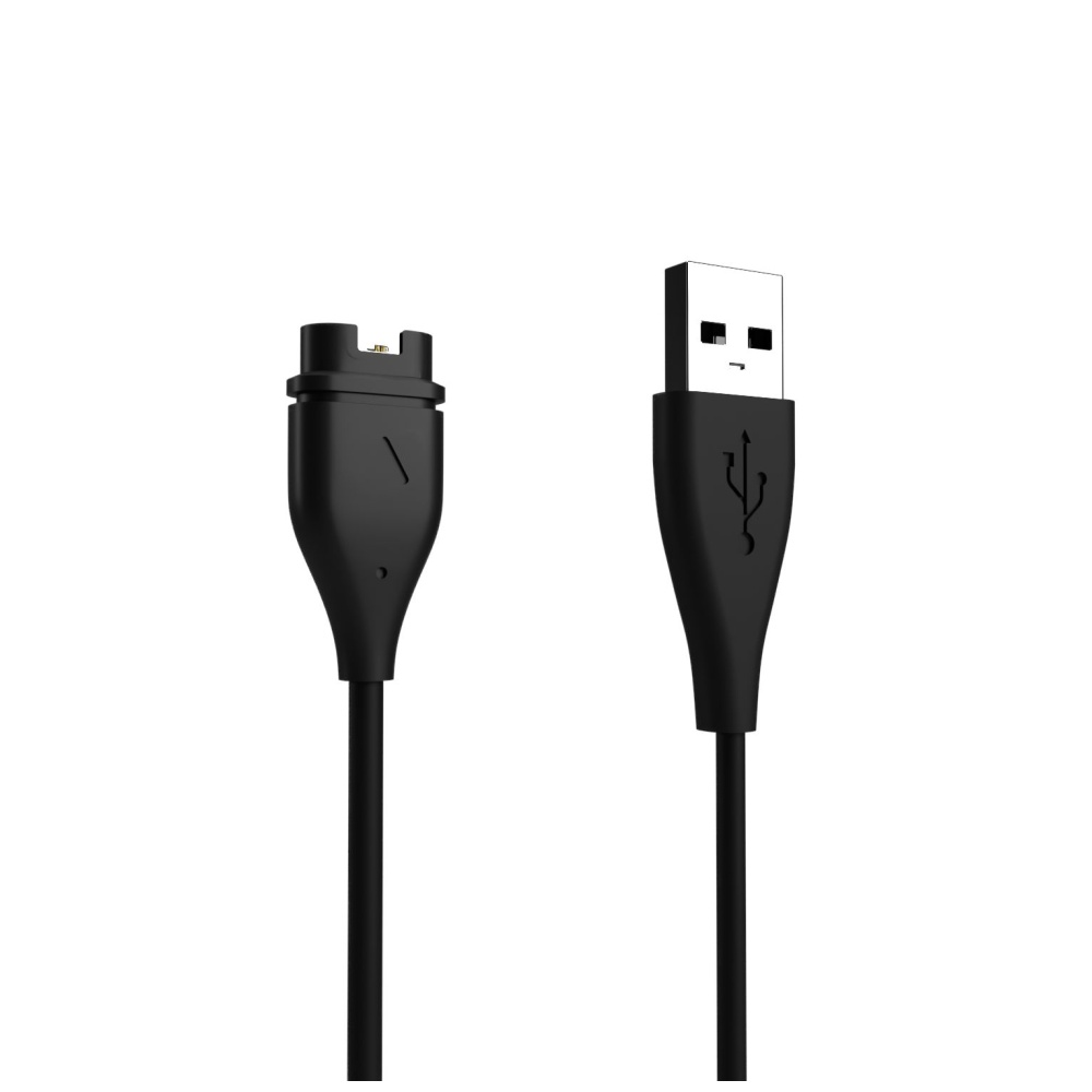 Ein schwarzes USB-Ladekabel mit USB-Anschluss und Ladeanschluss.