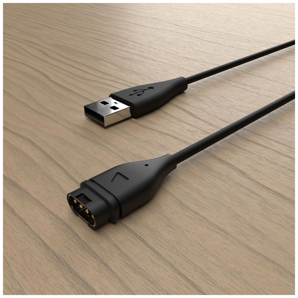 Schwarzes USB-zu-Drei-Pin-Anschlusskabel, liegt auf einer Holzoberfläche.
