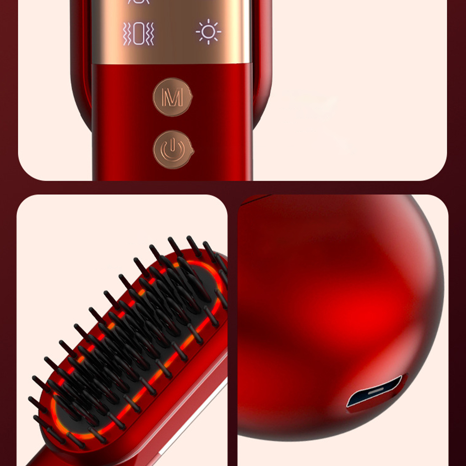 Roter Haarglätter mit Ein-Aus-Taste, Display und sichtbarer Stylingplatte.